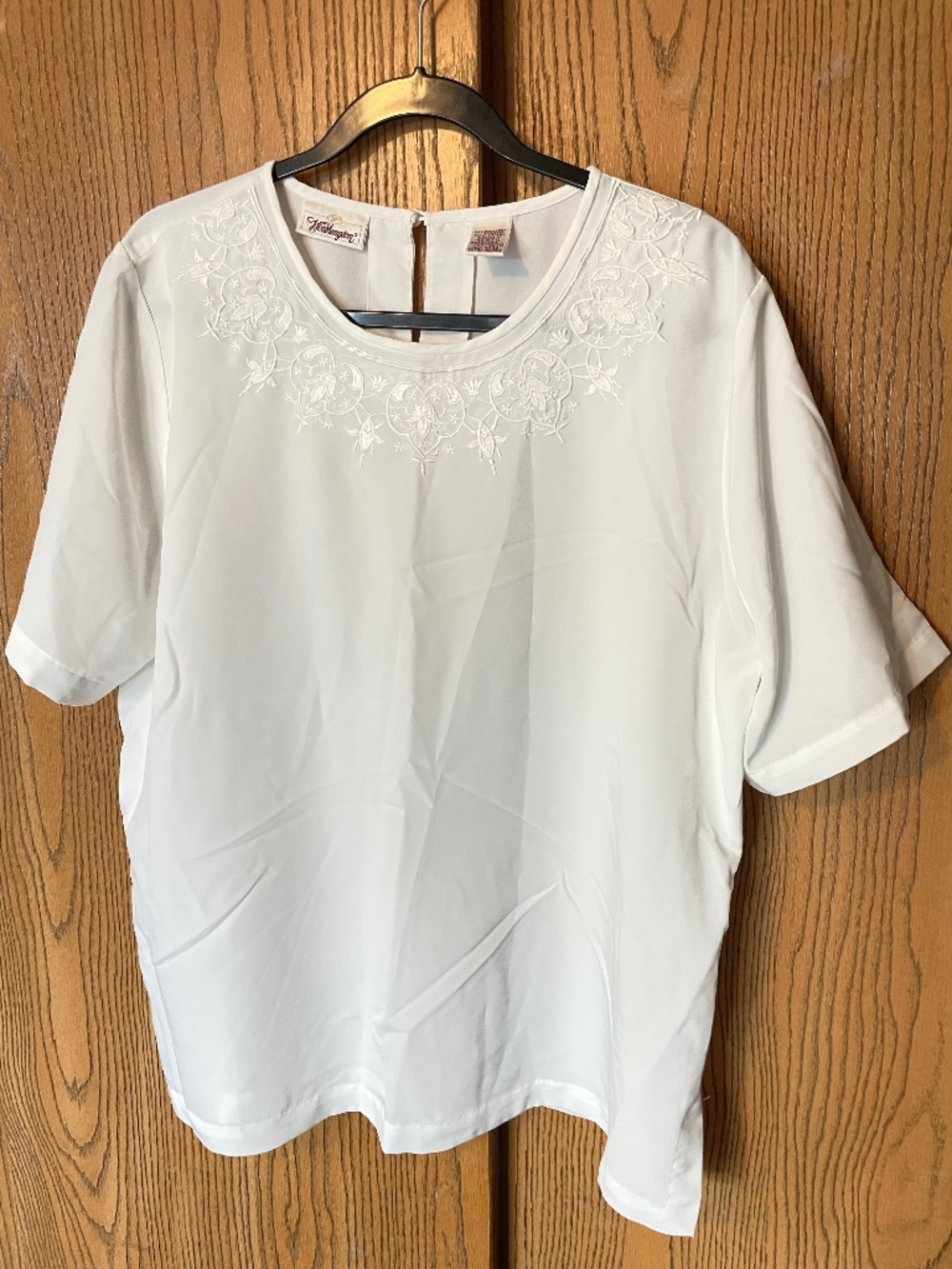 WORTHINGTON WOMEN’S WHITE SEMI-SHEER TOP EMBROIDERED NECKLINE XL WEDDING DRESSY
